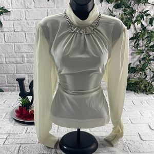 Women’s Helene St Marie Cream Classy Turtleneck Long Sleeve Blouse (14) AZ10